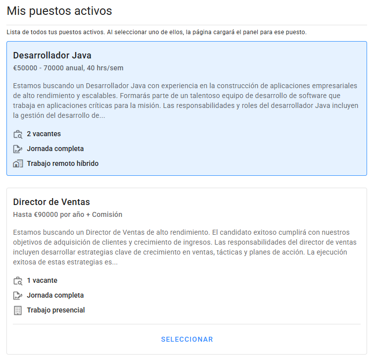 Sección Mis Puestos Activos