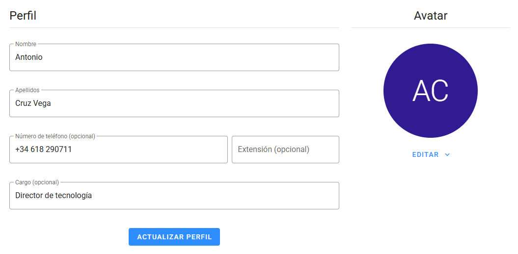 Formulario de perfil