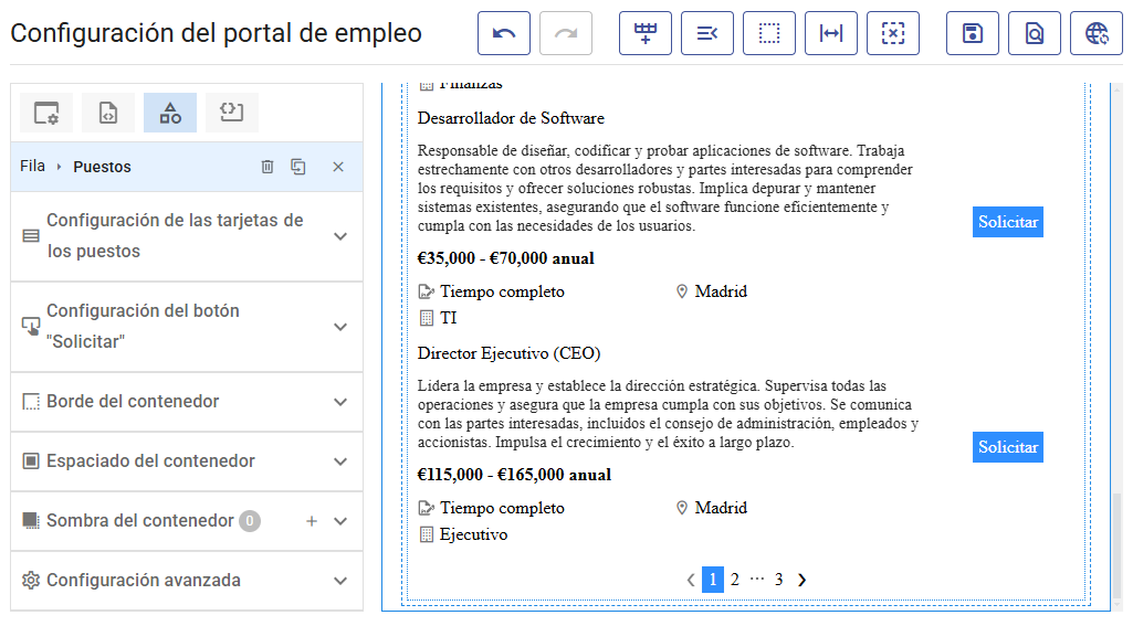 Vista inicial de puestos