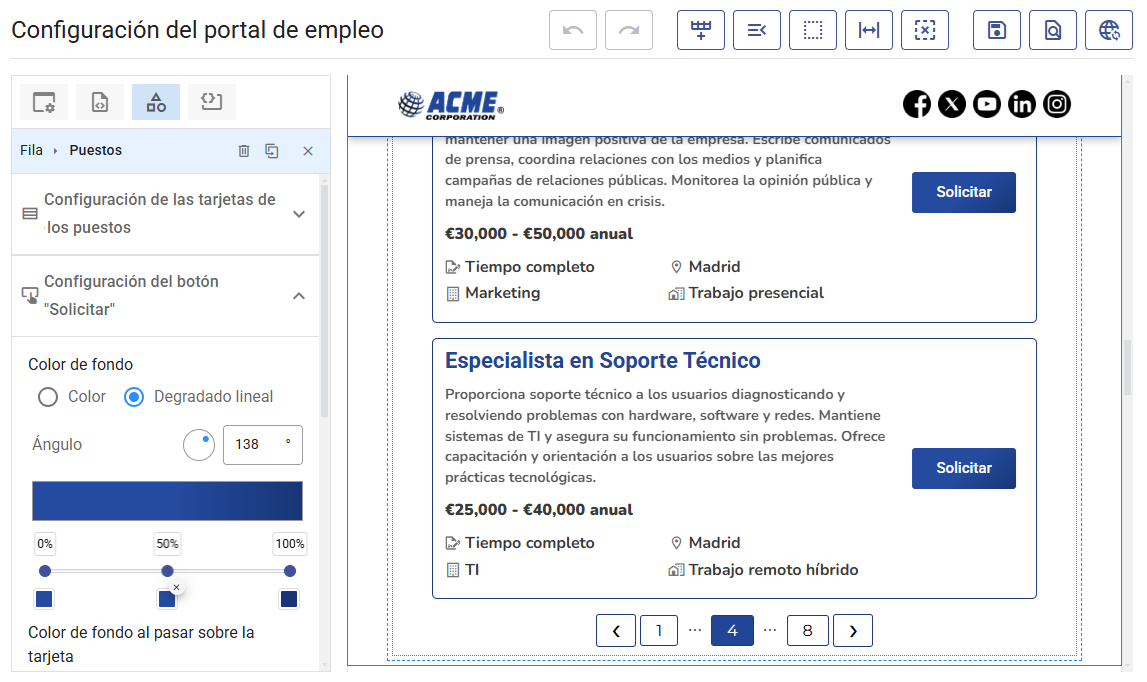 Vista inicial de puestos