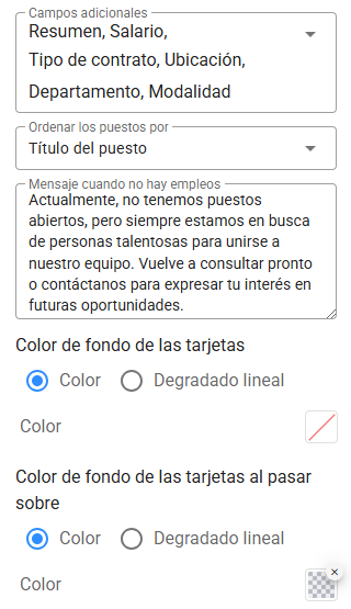 Configuración de tarjetas