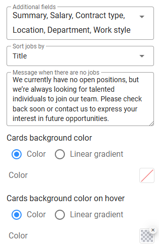 Job card settings