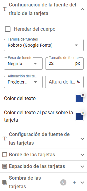 Apariencia de las tarjetas
