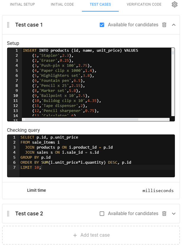 SQL question - Test cases