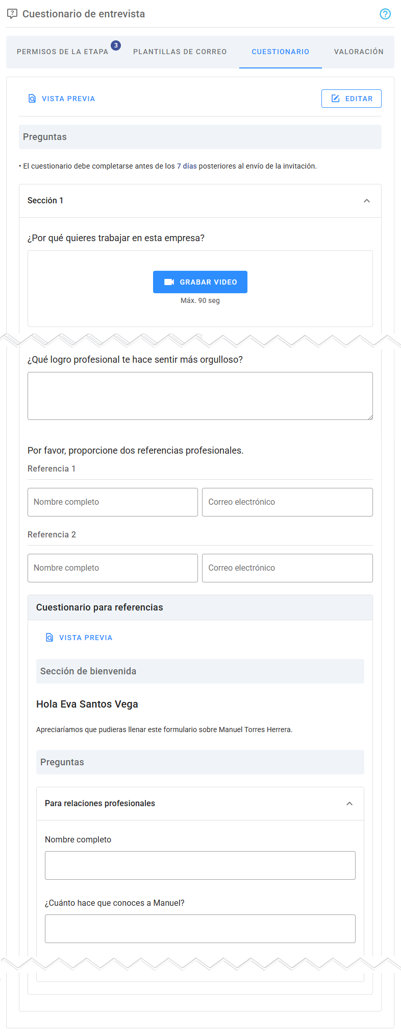 Vista general del cuestionario
