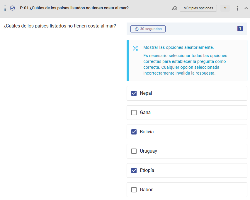 Detalles de Pregunta - Opciones