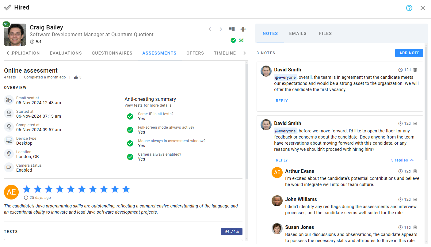 Candidate details view