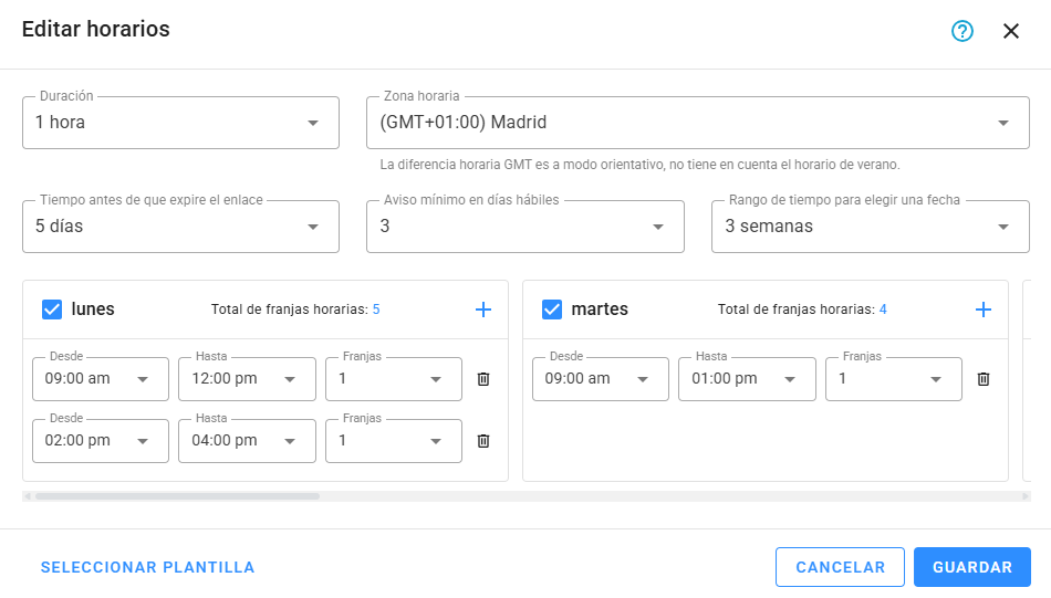 Edición del horario