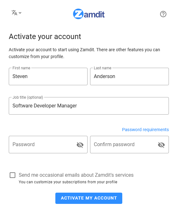 Activate the account