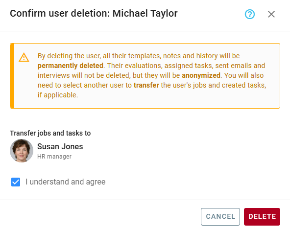 Confirm user deletion