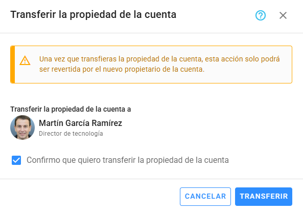 Transferir propiedad de la cuenta