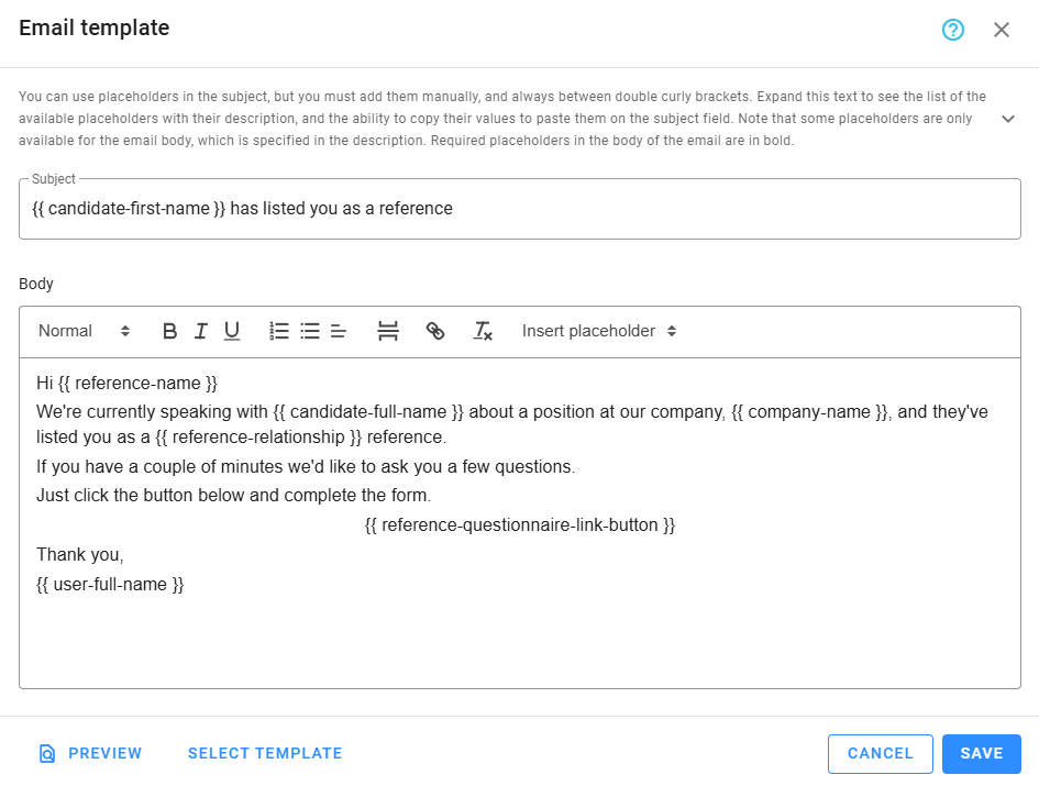 Third-party email template