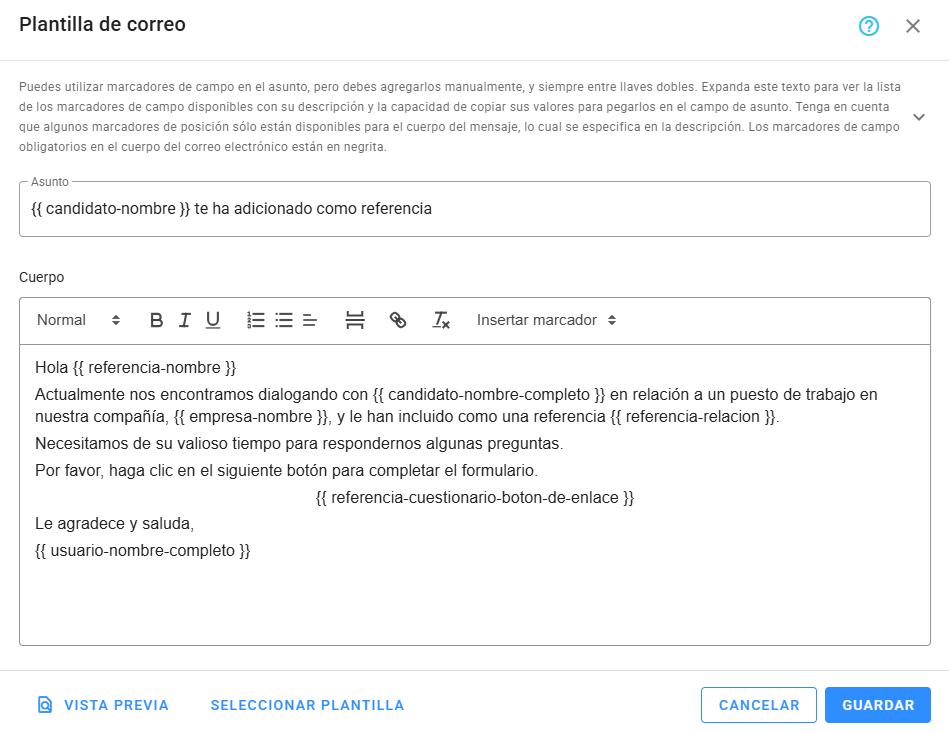 Plantilla de correo a terceros