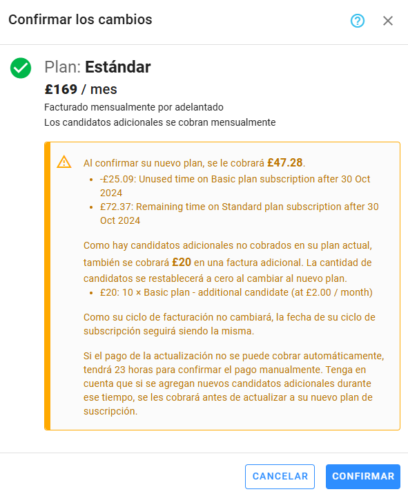 Confirmar mejora del plan