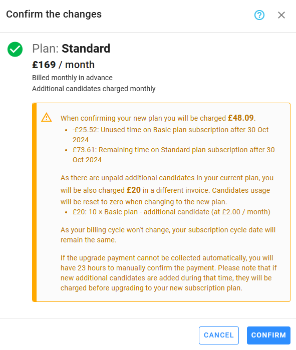 Confirm plan upgrade